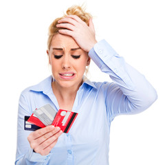 Money & Debt Worries, Young Woman Stressed by Credit Cards