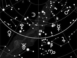 Fragment of Astronomical Celestial Atlas of Night Stars Heaven with Planets (EPS-8)