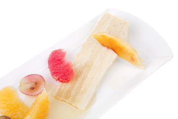 cream cake and fruits