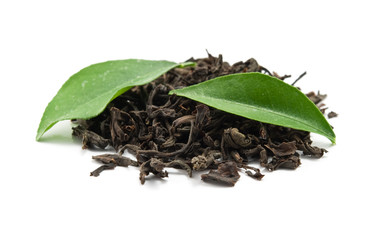black tea and leaves
