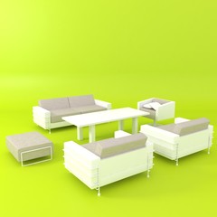 modern furniture on a green background