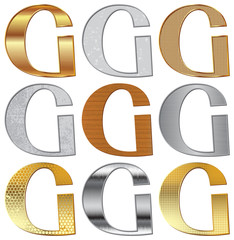 Alphabet stylized different natural materials and textures