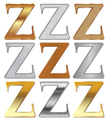 Alphabet stylized different natural materials and textures