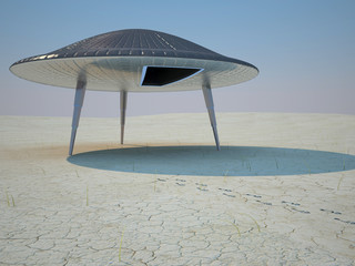 The Landing of flying saucer on the earth © Pavel Blagoveshchens