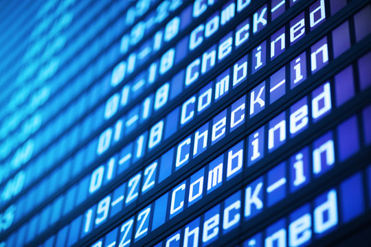 Flight arrival and departure board in airport, background