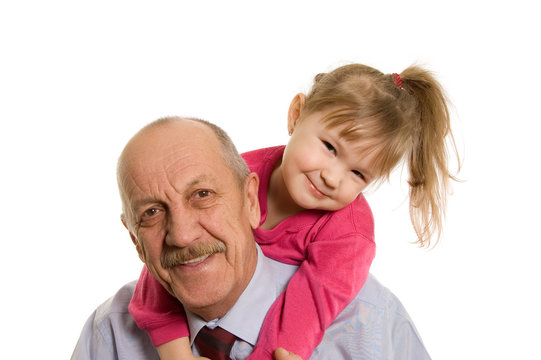 Grandfather With The Granddaughter Isolated On White Background