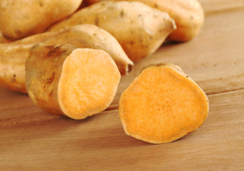 Sweet potatoes halves (lat. Ipomoea batatas)
