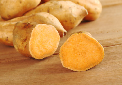 Sweet potatoes halves (lat. Ipomoea batatas)