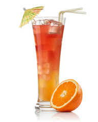 Tequila sunrise Cocktail isolated on a white background