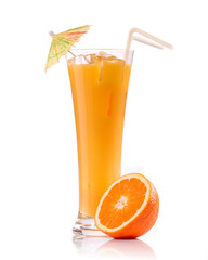 Cocktail with Orange and ice isolation on a white
