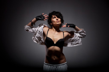 Dancing woman in street style