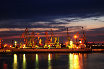 Fototapeta premium Port warehouse with cargoes and containers