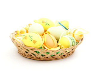 Easter basket with painted eggs