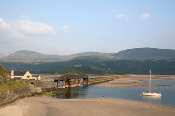 Fototapeta premium Bridge over River Mawddach, Barmouth, North Wales