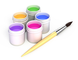 Color paint for drawing and painbrush