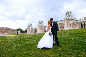 Newlyweds in a park