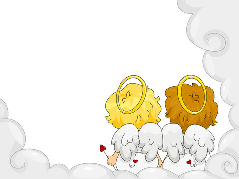 cartoon angels with halos in the clouds clip art preview
