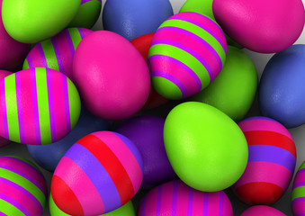 3d Colored Easter Eggs  on white background