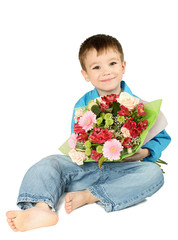 One boy with bouquet of flower