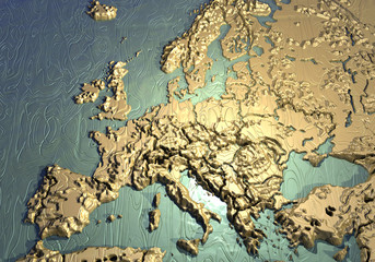 Cartina Europa 3d oro