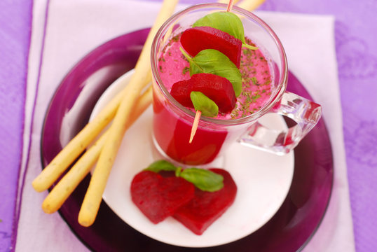 beet soup with cream and grissini