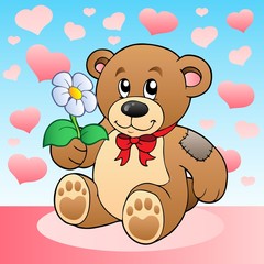 Ours en peluche avec fleur et coeurs