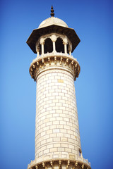 Minaret tower mosque detail of Taj Mahal in India