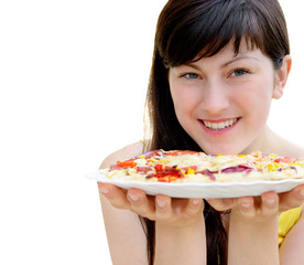 Young woman with pizza