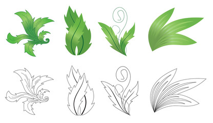 set of vector green and black plants