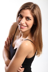 Beautiful young girl in black vest lovely smile