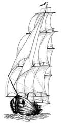 Vintage sailboat sketch