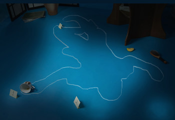 Crime scene with the silhouette of the victim