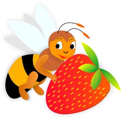 bee and strawberry