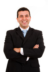 Portrait of a smiling yong business man, isolated on white