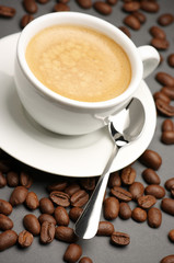 Cup of coffee and coffee beans