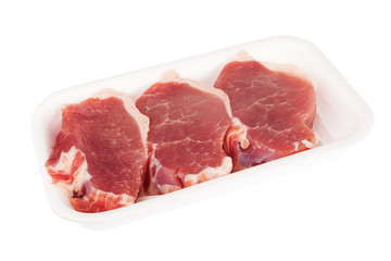 three slices of raw steak