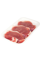 three slices of raw steak