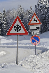 Schild Verkehr Warnung Eis Schnee
