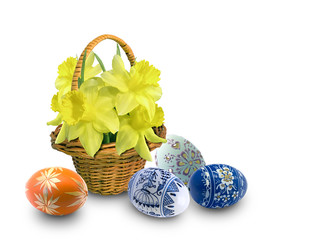 Easter egg with a flower and basket