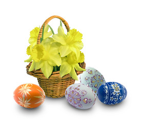 Easter egg with a flower and basket