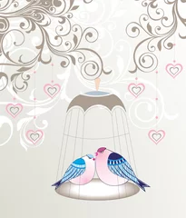 Photo sur Plexiglas Oiseaux en cages Carte vintage avec des oiseaux