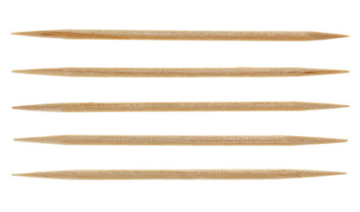 Five single toothpicks, isolated on white