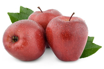 three red ripes apple Isolated on a white background