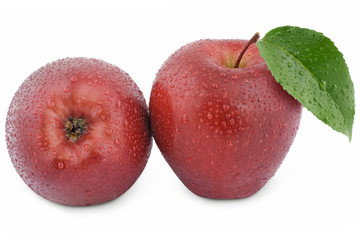 Two  red ripes apple Isolated on a white background