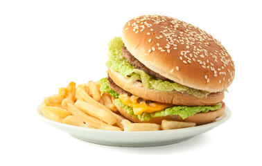 cheeseburger with fries