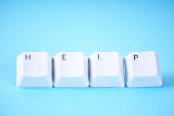 The word help on blue background
