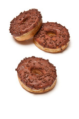 Chocolate covered ring donuts.