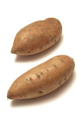 Sweet potato's on a white background.
