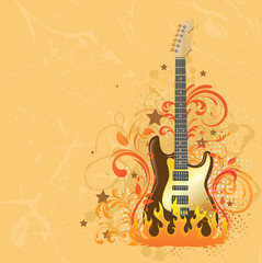 Beige background with a guitar.