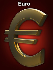 Euro on red background 3d